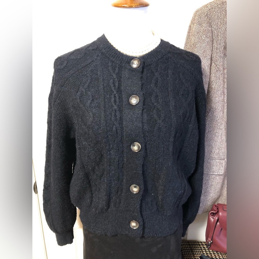 Chaps Black Cable-Knit Button Cardigan/sweater - Picture 2 of 11